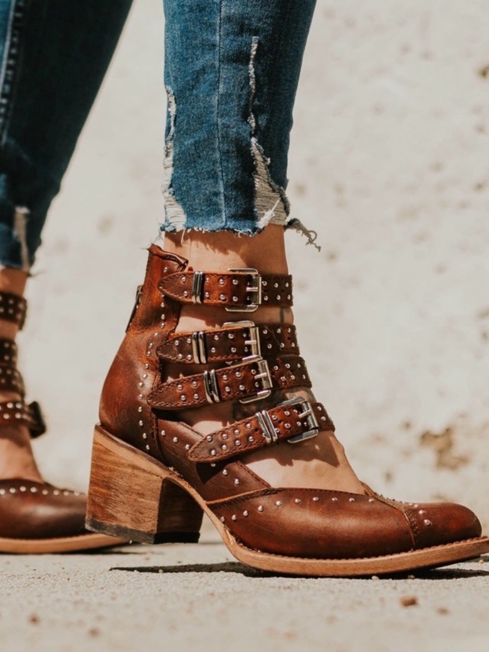 Freebird Felicity Boot 8 Cognac Brown Strap Buckle Western Bohemian Cowgirl Chic - Picture 5 of 14